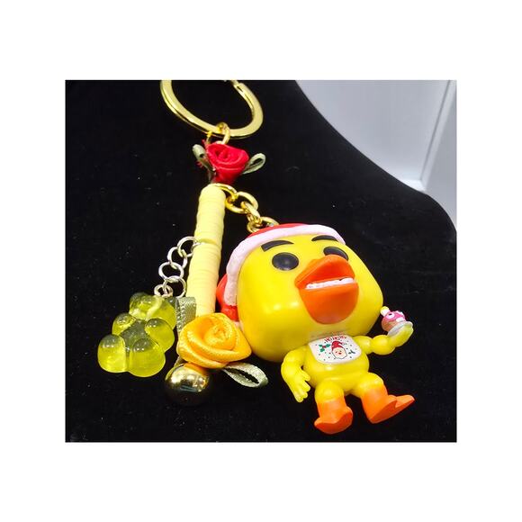 Handmade Yellow Chick Keychain Bag Charm Reworked Vinyl Figure One of a Kind - Picture 10 of 11